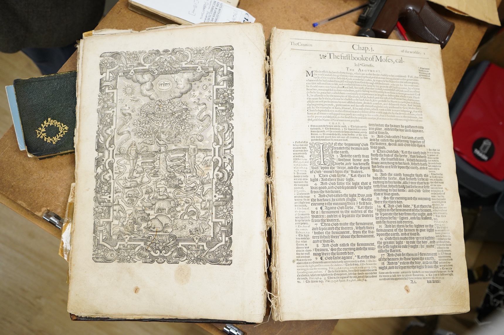 Bible - A Sixteenth Century Elizabethan Geneva version, printed in black letter. [The Bible. Translated according to the Ebrew and Greeke ...With most profitable Annotations ...] i.e. lacks general title, otherwise compl